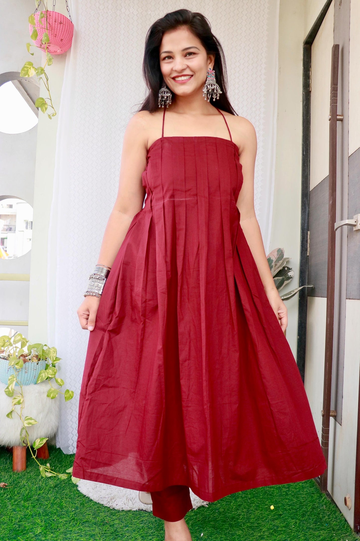 SAISHA WINE COTTON KURTA SET