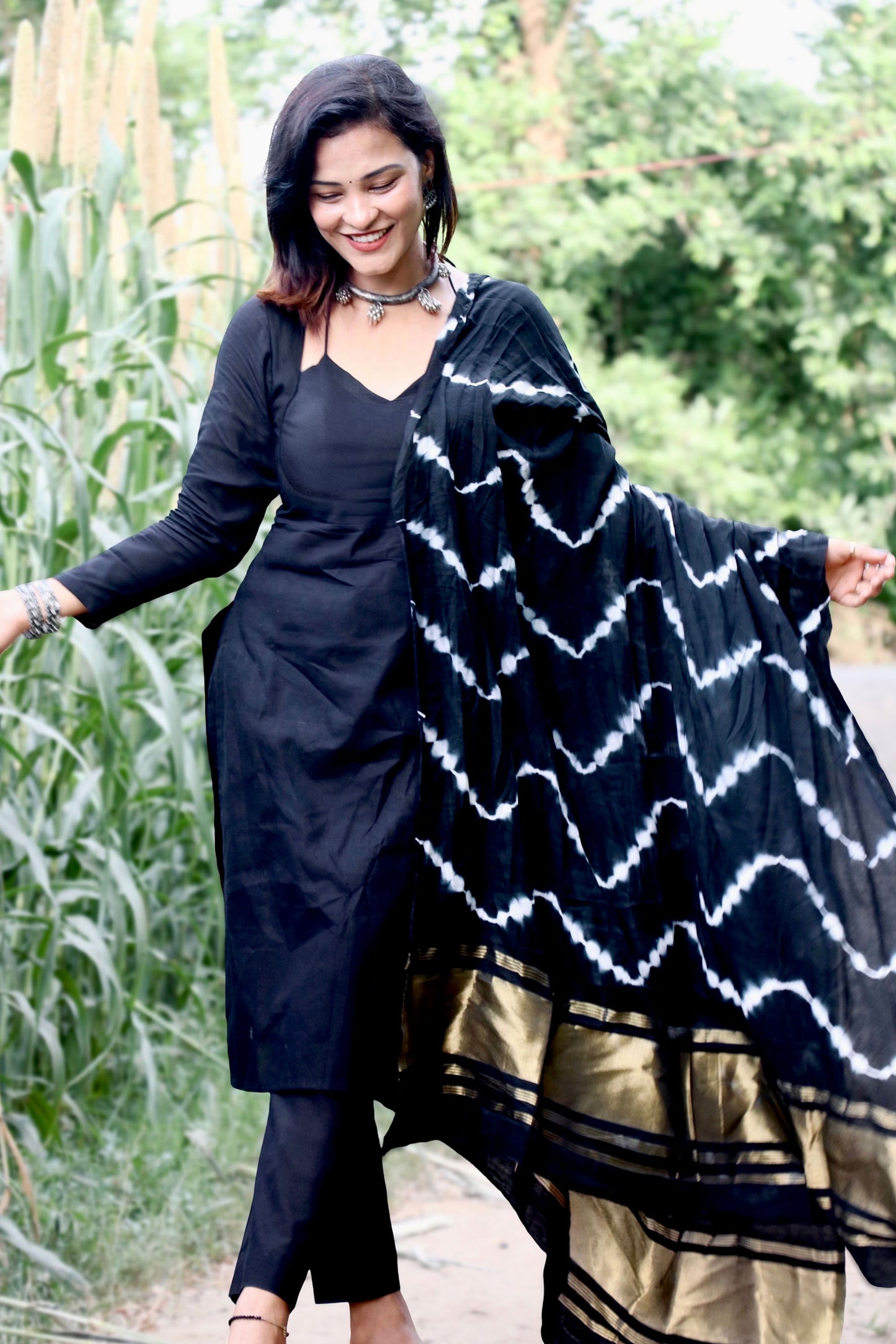 CHARVI BLACK COTTON KURTA SET