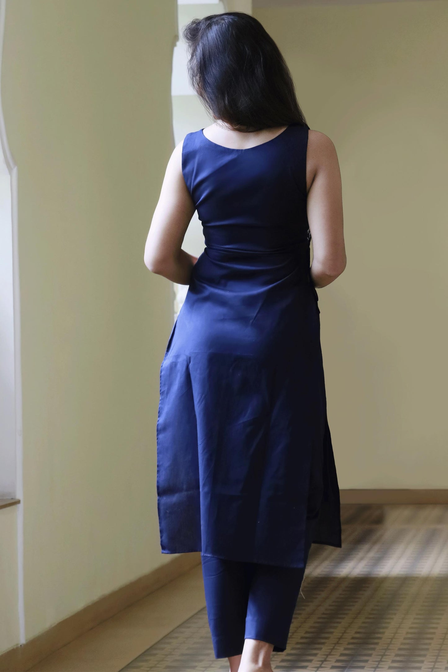 AABHA NAVY BLUE COTTON KURTA SET - StudioAnaykaa