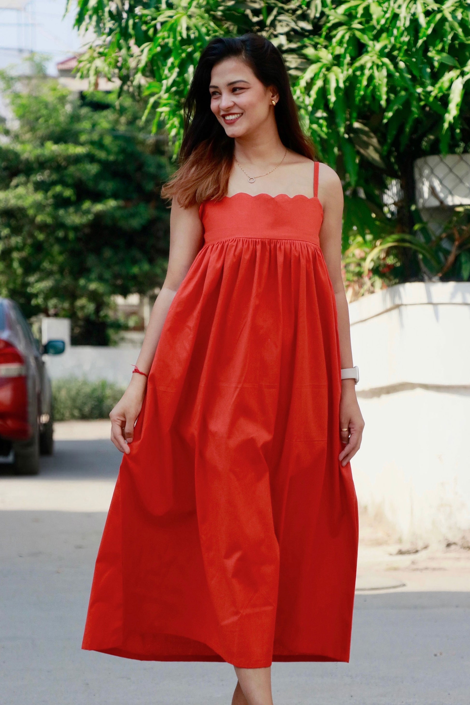 DHUN ORANGE COTTON LONG DRESS - StudioAnaykaa