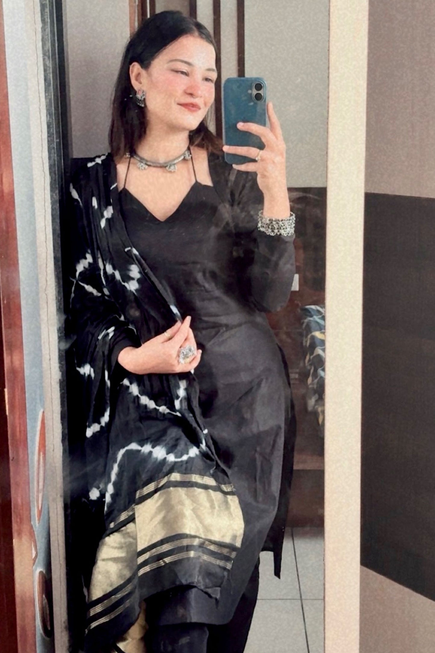 CHARVI BLACK COTTON KURTA SET