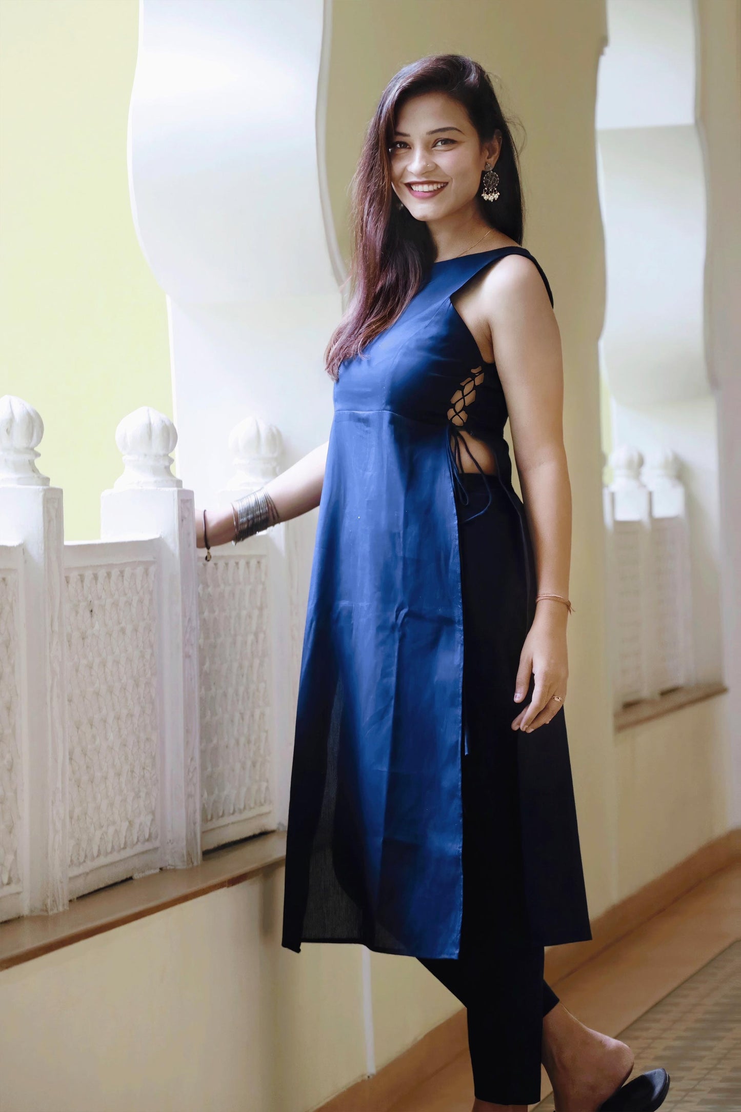AABHA NAVY BLUE COTTON KURTA SET - StudioAnaykaa