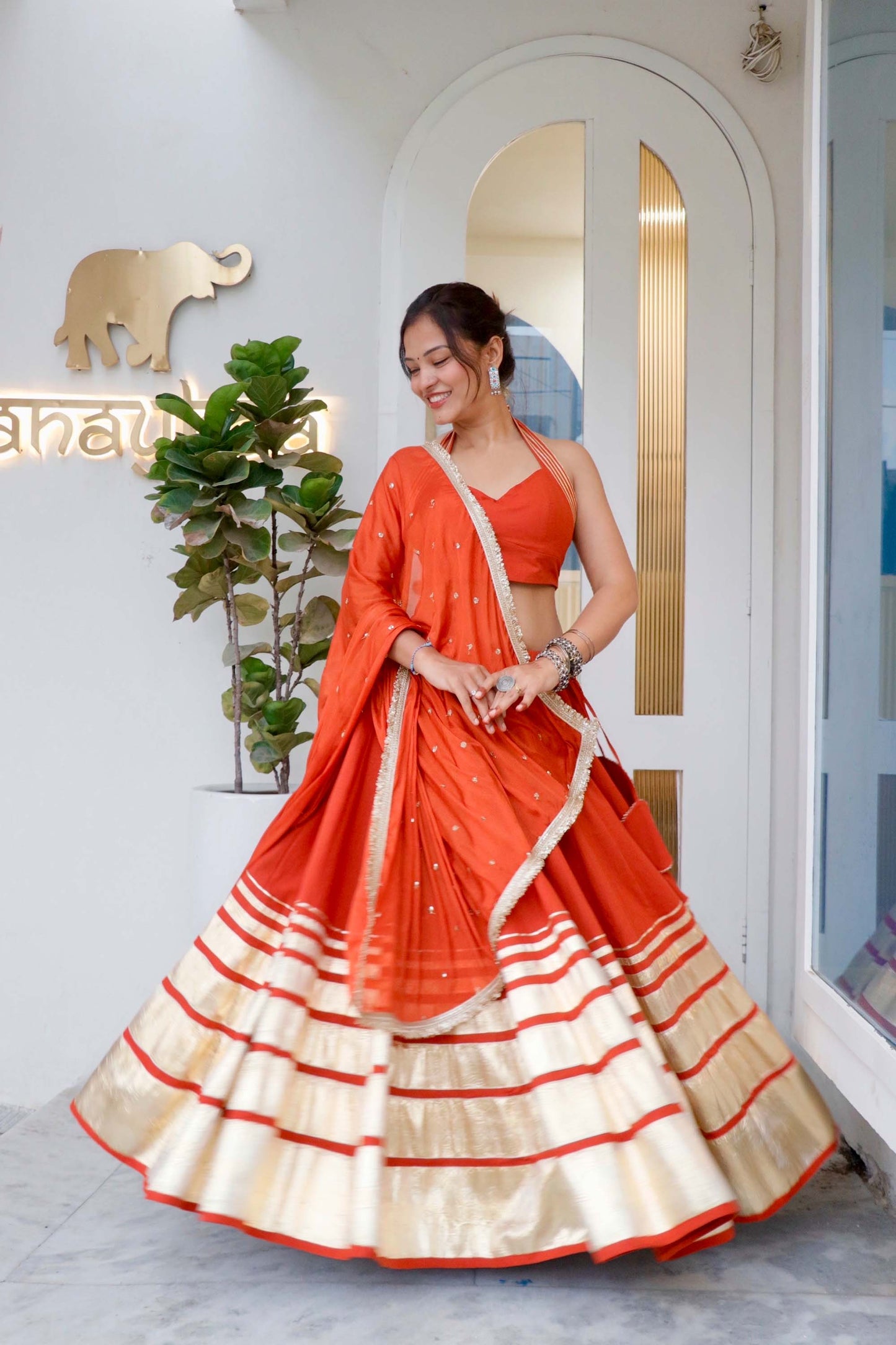 RIVYA RUST ORANGE NAVARATRI SPECIAL CHANIYA CHOLI - StudioAnaykaa