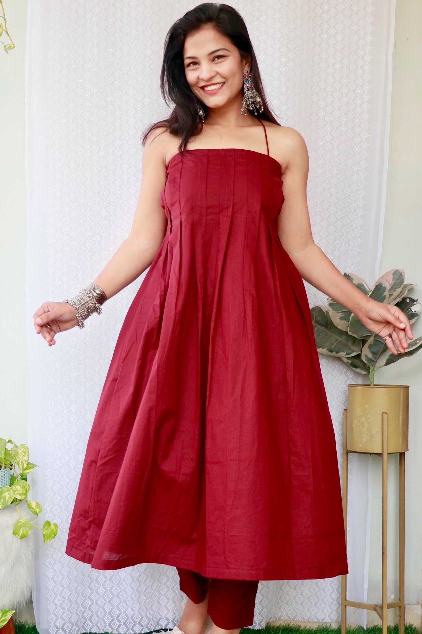 SAISHA WINE COTTON KURTA SET