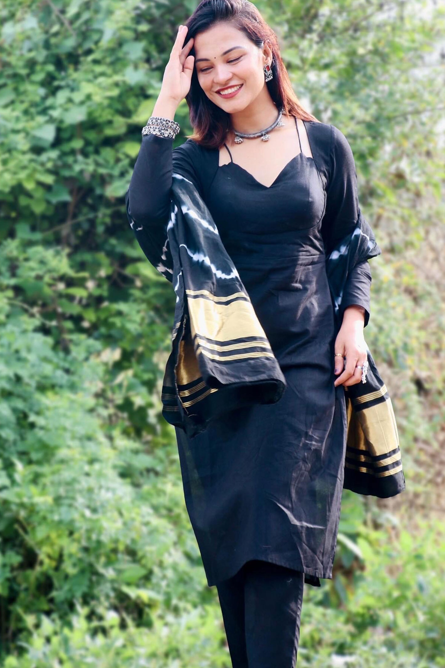 CHARVI BLACK COTTON KURTA SET