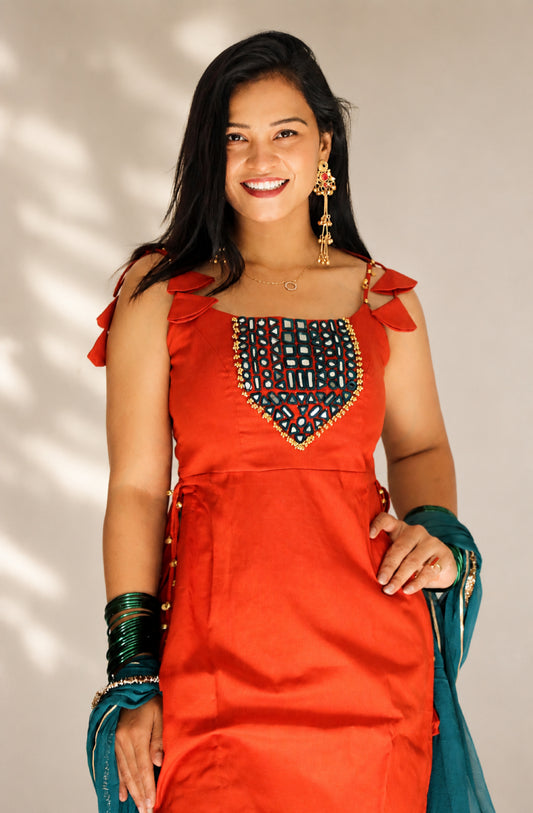 Chhavi Mirrorwork Cotton Suit Set Front Anaykaa