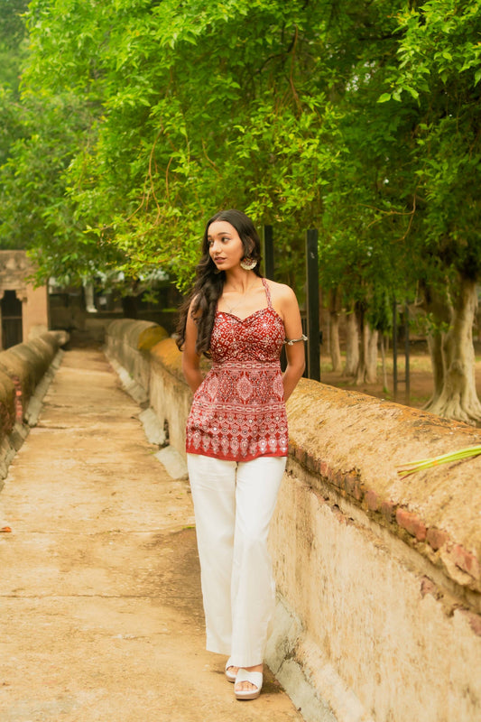 Women's pure cotton Ajrakh short kurti