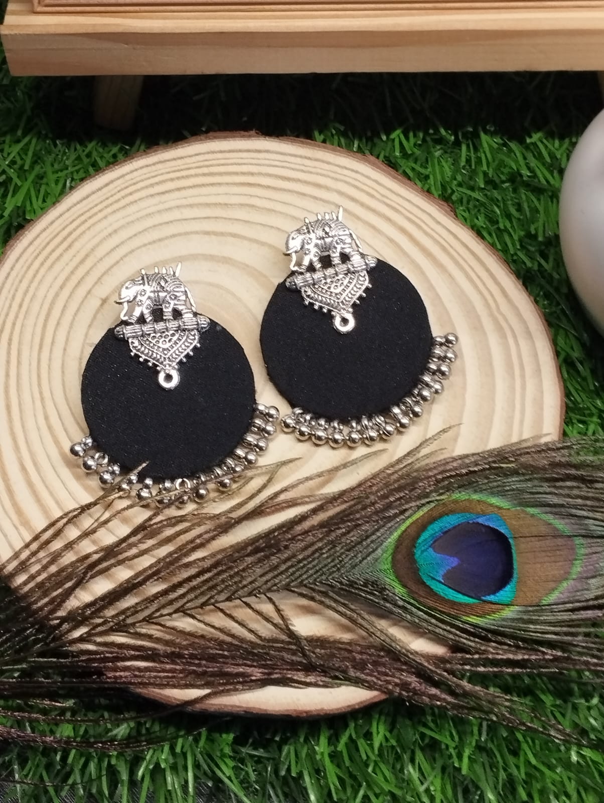 HANDMADE BLACK OXODISED FABRIC EARRINGS - StudioAnaykaa