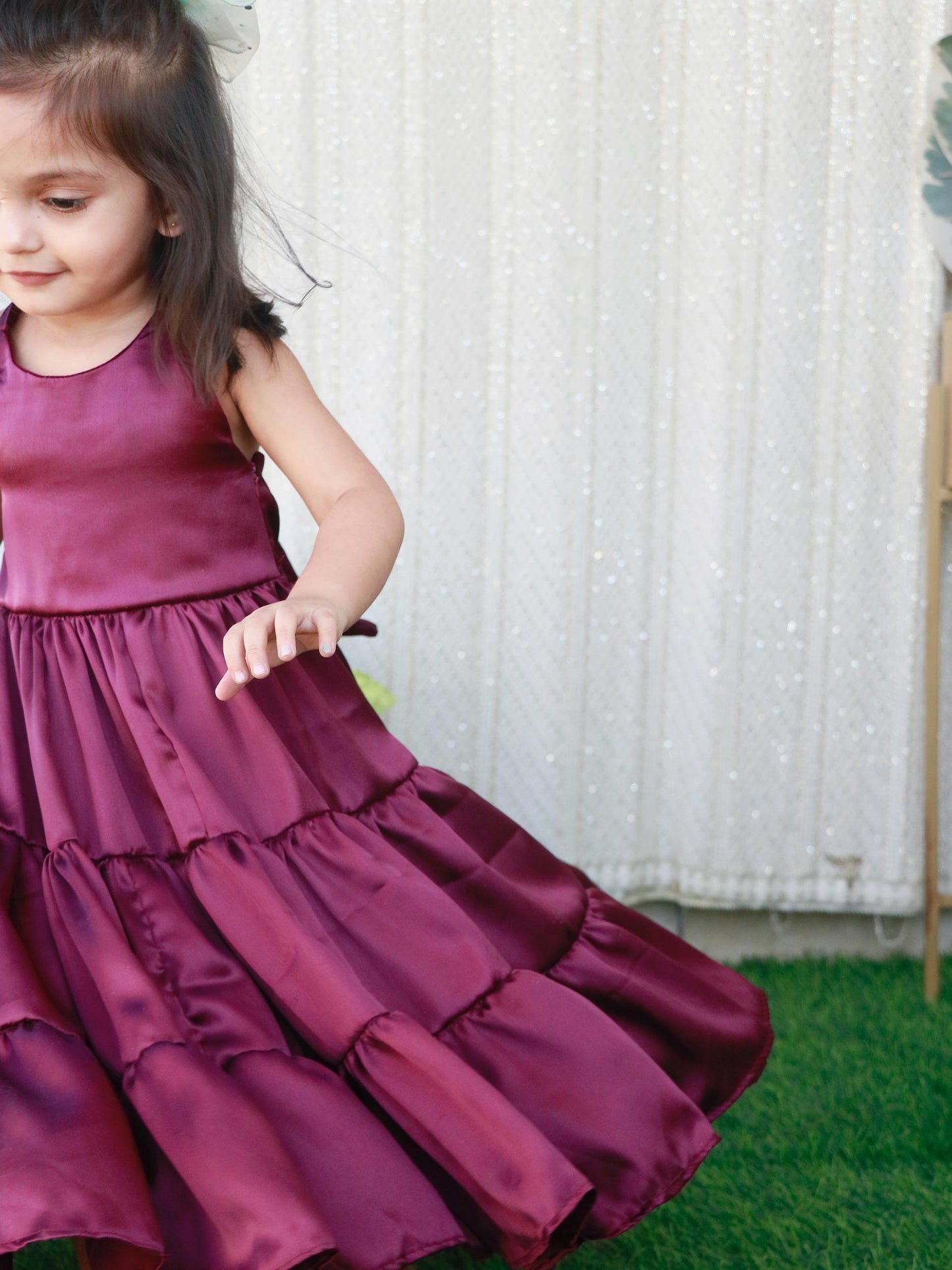 VIOLET SATIN LAYERED DRESS - StudioAnaykaa