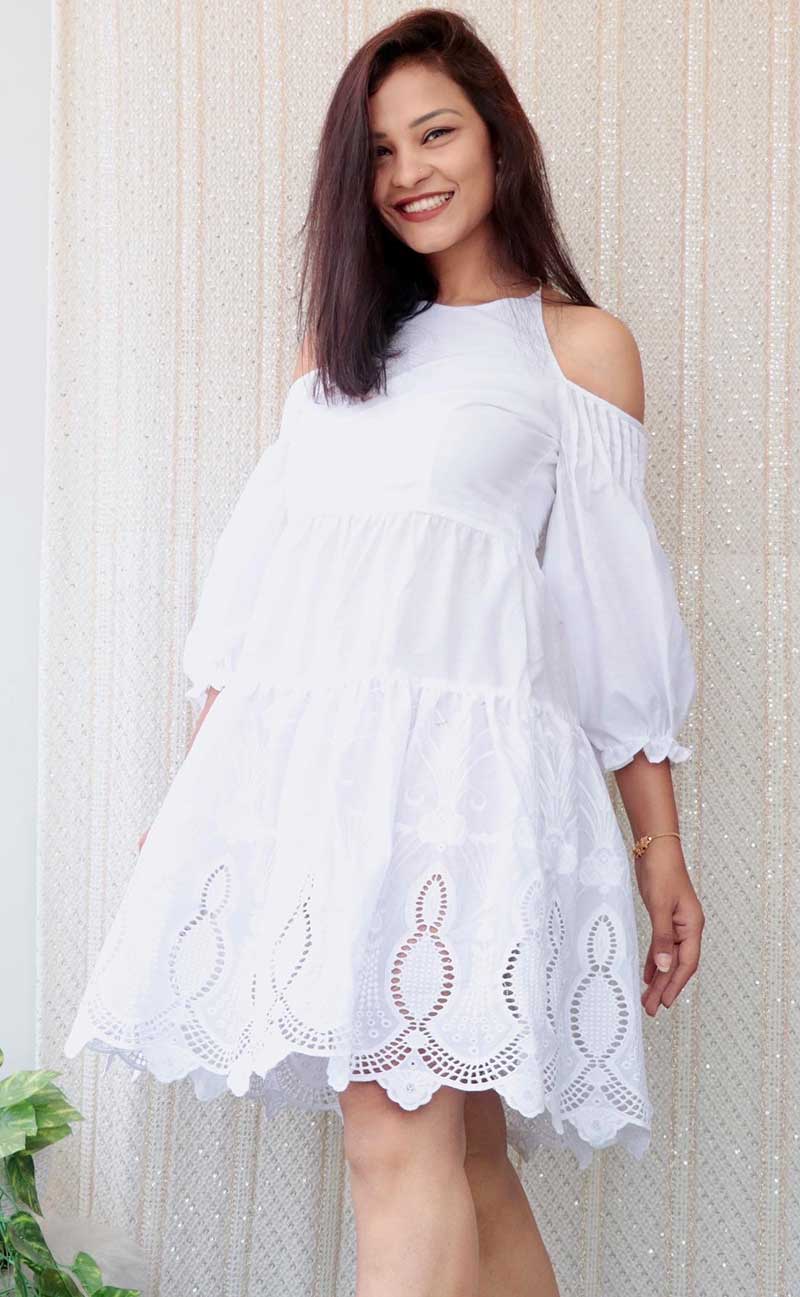 PEARL WHITE SHORT DRESS - StudioAnaykaa