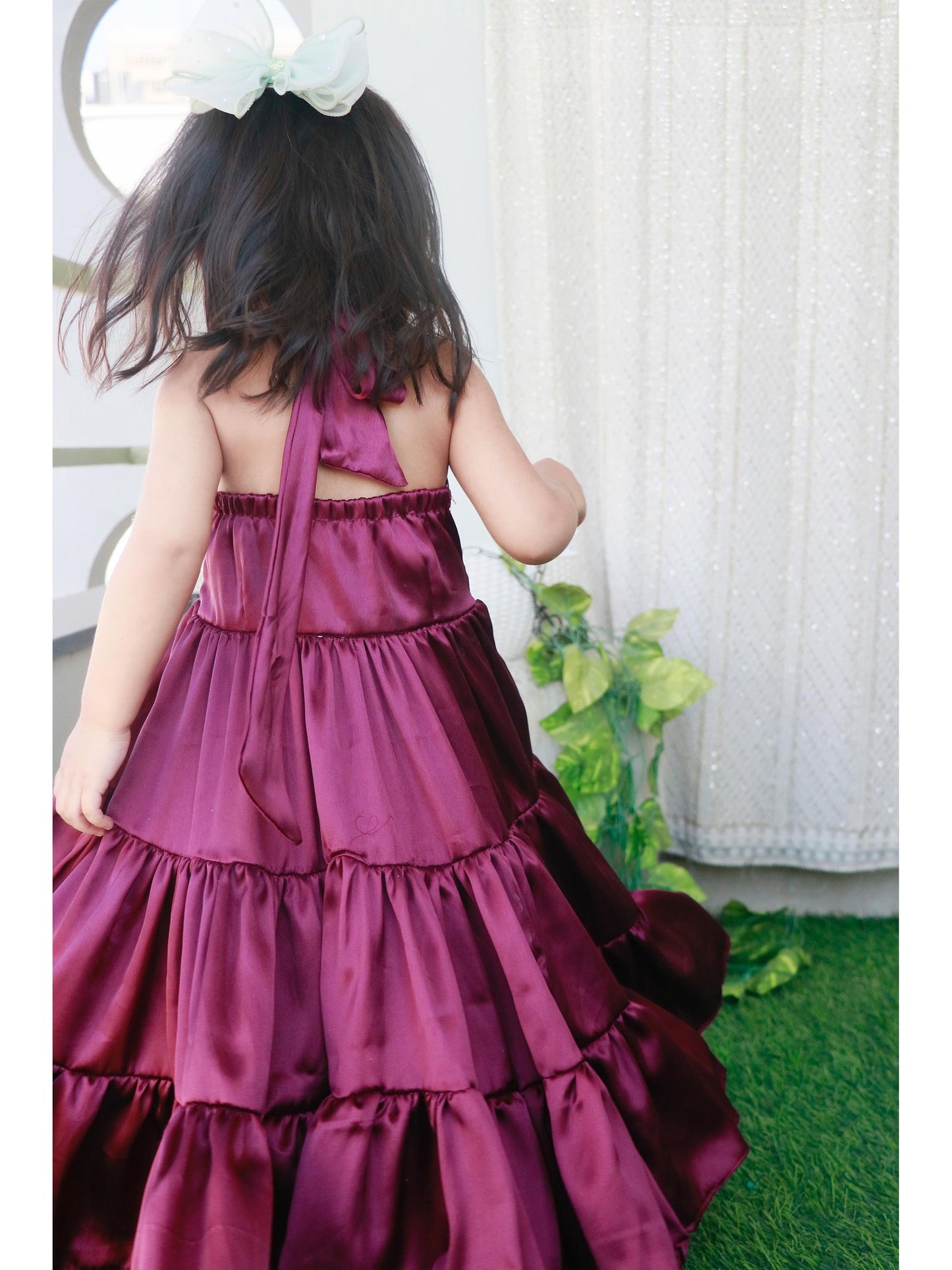 VIOLET SATIN LAYERED DRESS - StudioAnaykaa