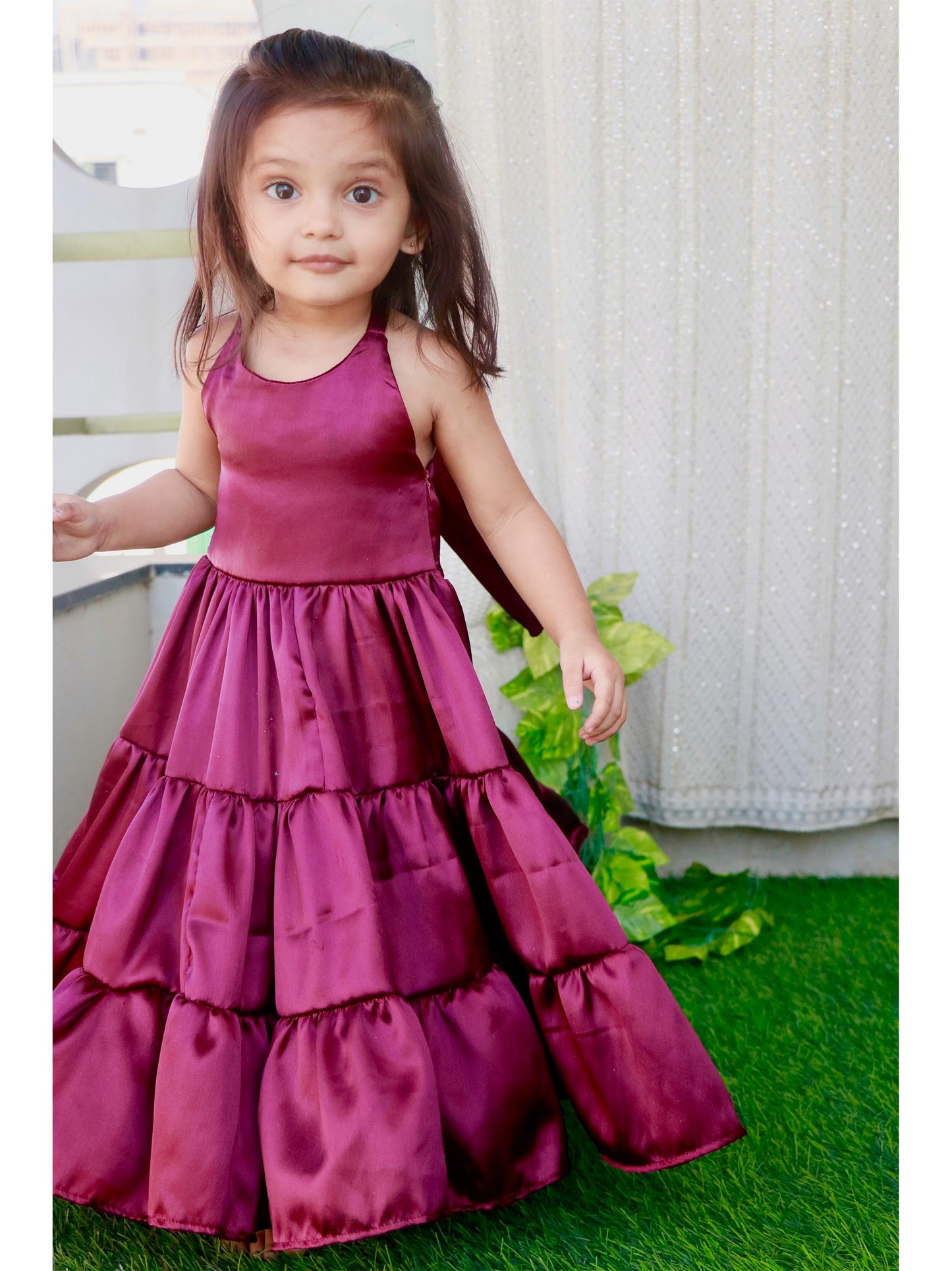 VIOLET SATIN LAYERED DRESS - StudioAnaykaa