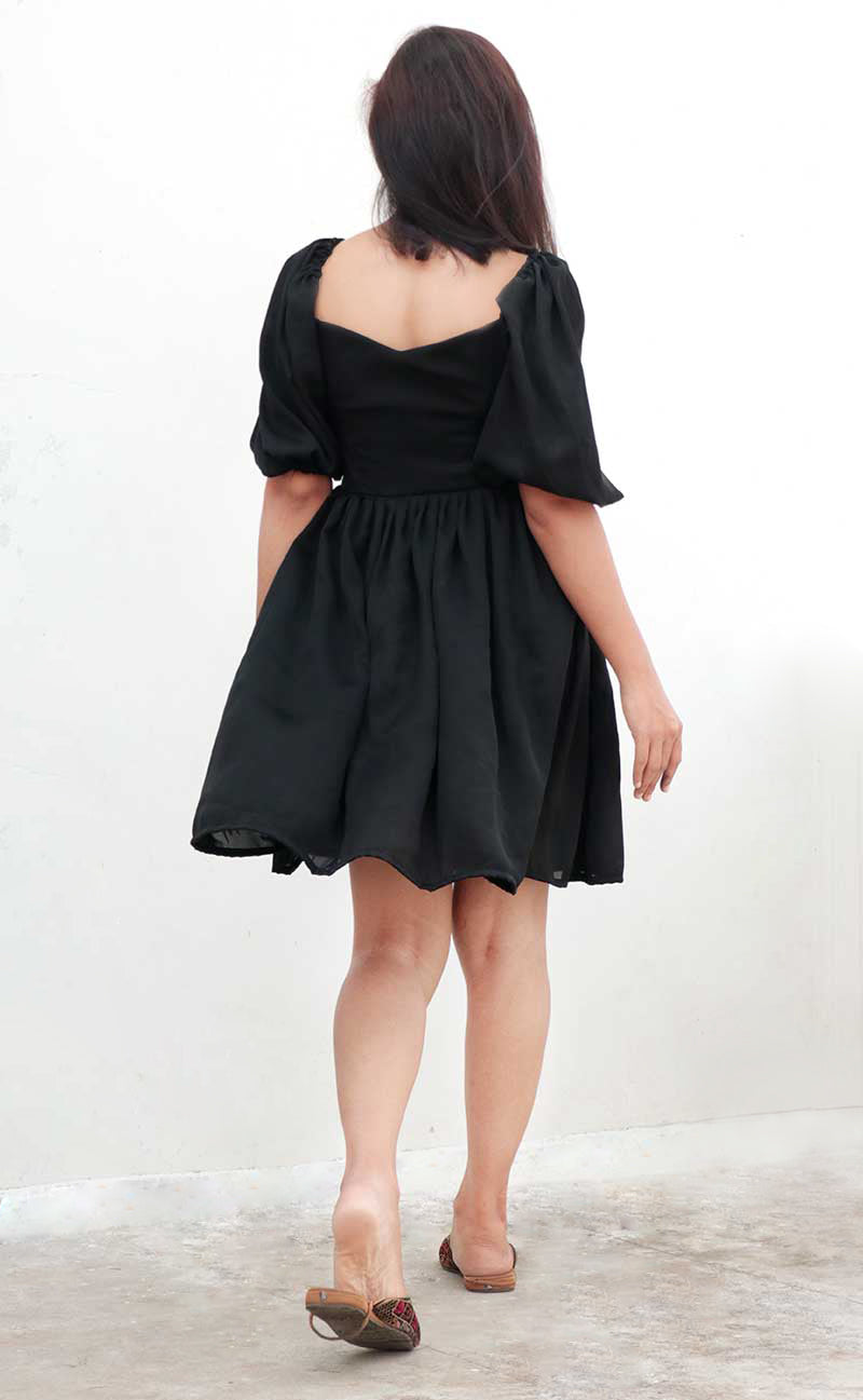 CHARCOAL BLACK NIDA SHORT DRESS - StudioAnaykaa