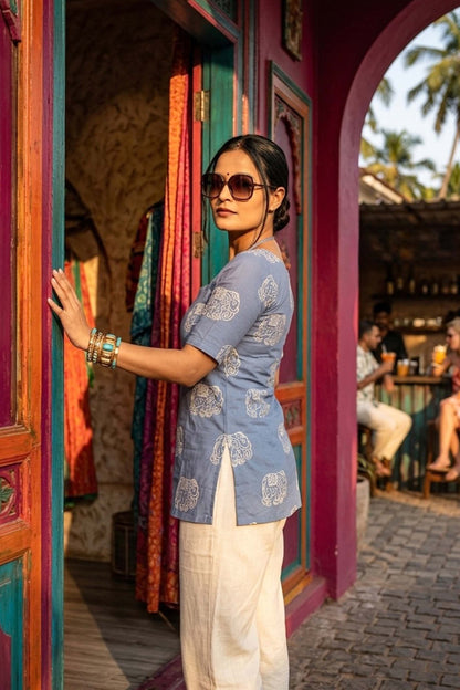 AIRA HAND BLOCK SHORT KURTA
