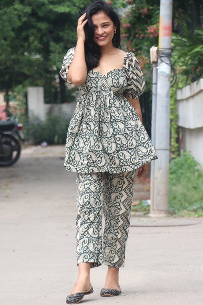 IRA COTTON HANDBLOCK CO ORD SET - StudioAnaykaa