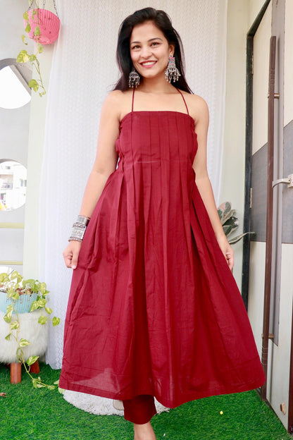 SAISHA WINE COTTON KURTA SET - StudioAnaykaa