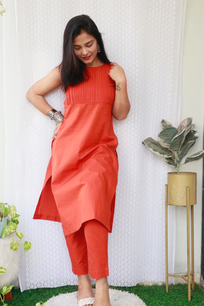 ESHA RUST ORANGE COTTON KURTA SET - StudioAnaykaa