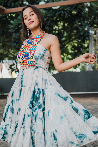 KRITA TIE DYE MACHINE WORK DRESS - StudioAnaykaa
