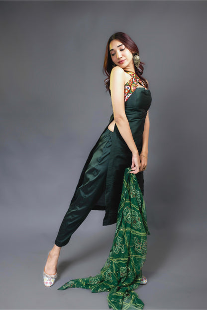 OLIVE KUTCHI HANDWORK KURTA SET - StudioAnaykaa