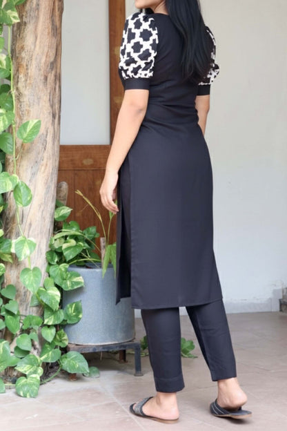 REYNA BLACK RAYON KURTA SET - StudioAnaykaa