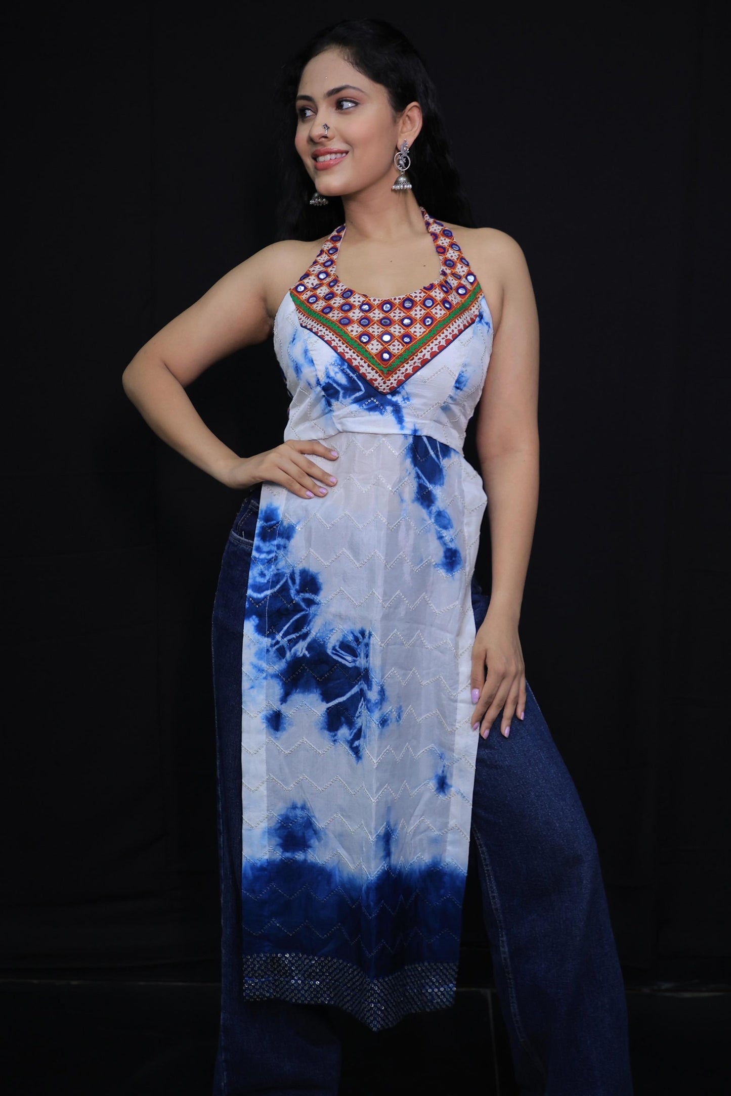 BHAVYA TIE DYE KUTCHI HAND WORK KURTA - StudioAnaykaa