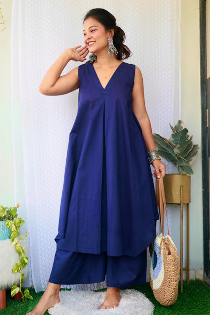 ARSHI BLUE COTTON KURTA SET - StudioAnaykaa