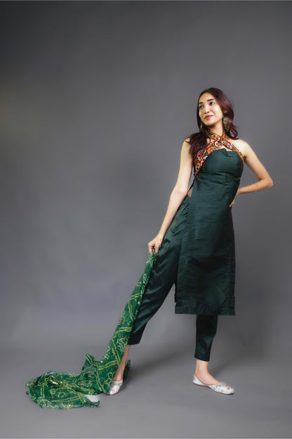 OLIVE KUTCHI HANDWORK KURTA SET - StudioAnaykaa