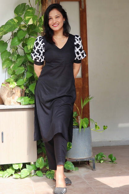 REYNA BLACK RAYON KURTA SET - StudioAnaykaa