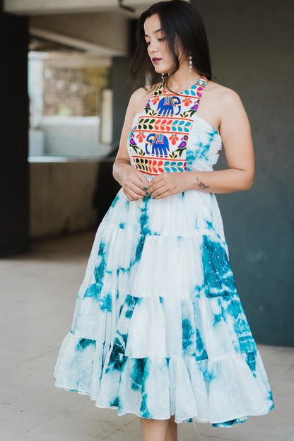 KRITA TIE DYE MACHINE WORK DRESS - StudioAnaykaa