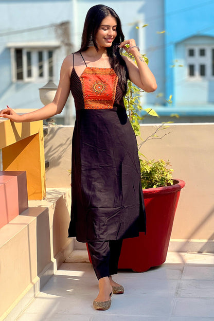ASHEN BLACK KUTCHI HANDWORK KURTA SET - StudioAnaykaa