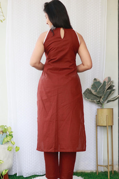 AMAYA BROWN COTTON KURTA SET - StudioAnaykaa