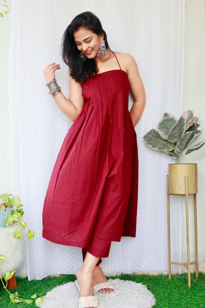 SAISHA WINE COTTON KURTA SET - StudioAnaykaa