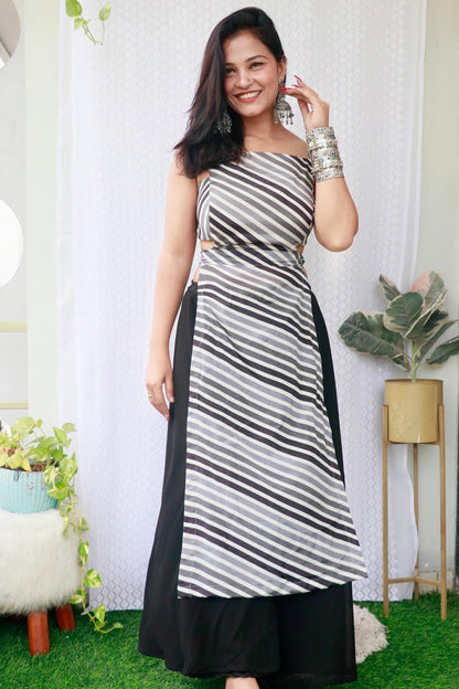 KIARA CHINON STRIPED KURTA SET - StudioAnaykaa