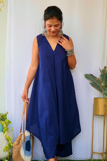 ARSHI BLUE COTTON KURTA SET - StudioAnaykaa
