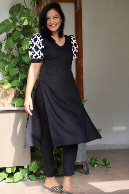 REYNA BLACK RAYON KURTA SET - StudioAnaykaa