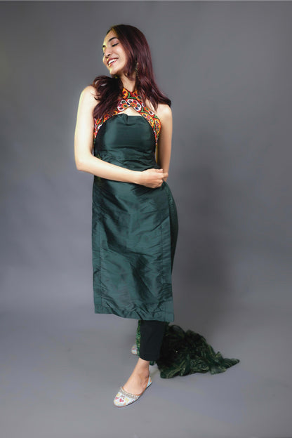 OLIVE KUTCHI HANDWORK KURTA SET - StudioAnaykaa