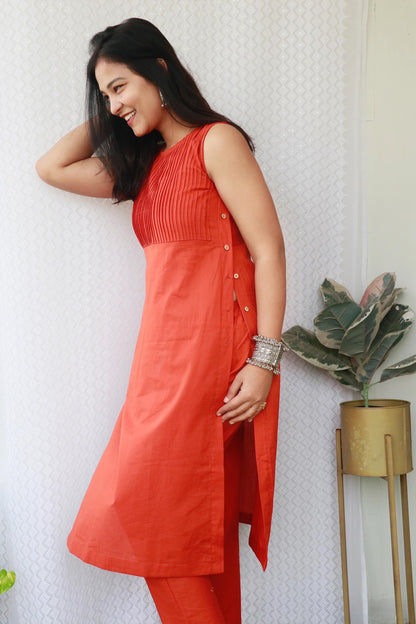 ESHA RUST ORANGE COTTON KURTA SET - StudioAnaykaa