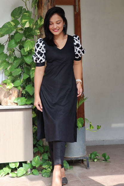 REYNA BLACK RAYON KURTA SET - StudioAnaykaa