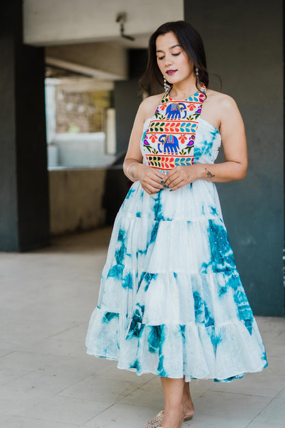 KRITA TIE DYE MACHINE WORK DRESS - StudioAnaykaa