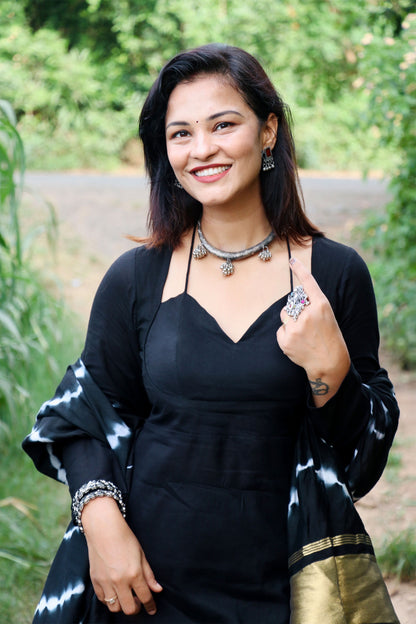 CHARVI BLACK COTTON KURTA SET - StudioAnaykaa