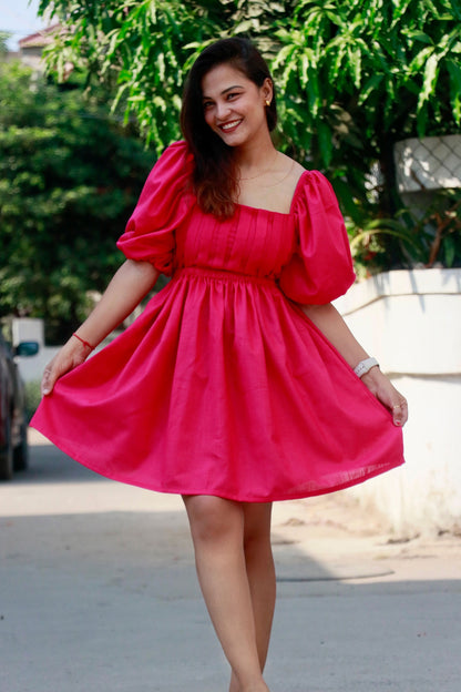 RIVYA PINK COTTON SHORT DRESS - StudioAnaykaa