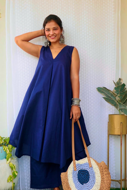 ARSHI BLUE COTTON KURTA SET - StudioAnaykaa