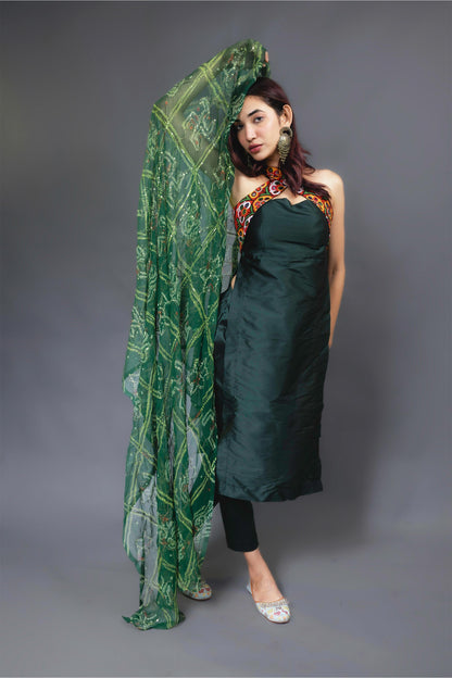 OLIVE KUTCHI HANDWORK KURTA SET - StudioAnaykaa