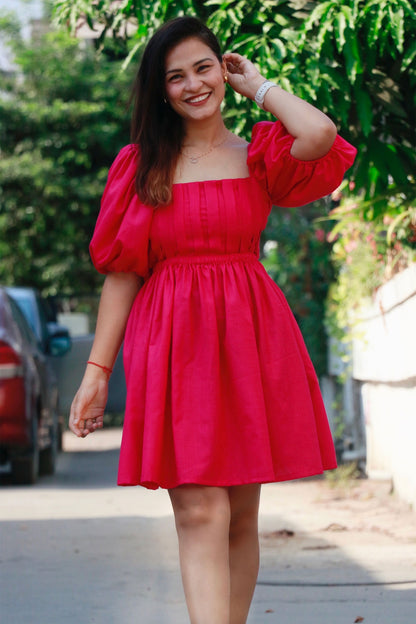 RIVYA PINK COTTON SHORT DRESS - StudioAnaykaa