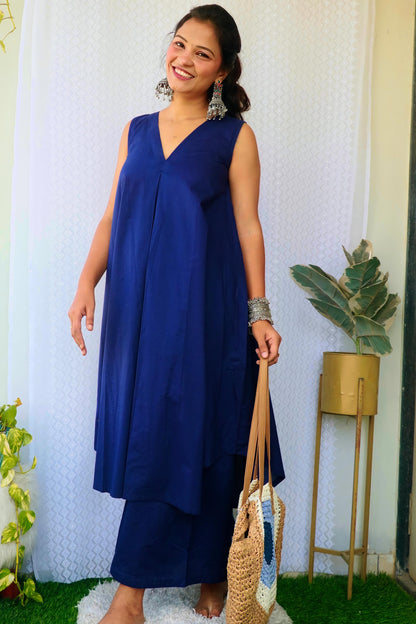 ARSHI BLUE COTTON KURTA SET - StudioAnaykaa