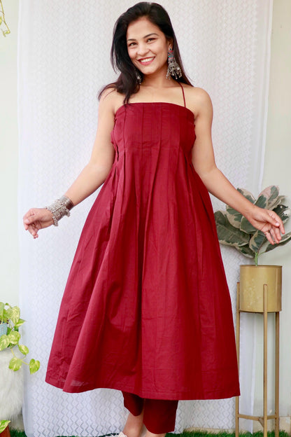 SAISHA WINE COTTON KURTA SET - StudioAnaykaa