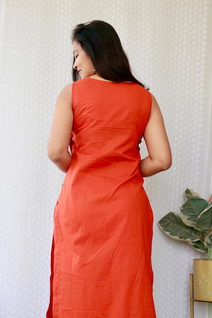 ESHA RUST ORANGE COTTON KURTA SET - StudioAnaykaa
