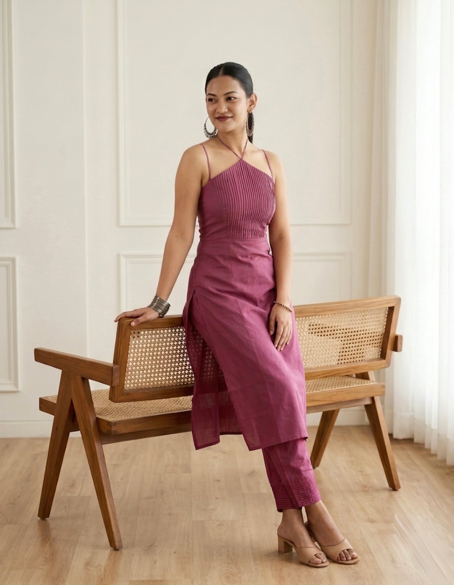 ANAYA pink COTTON KURTA SET Front Anaykaa