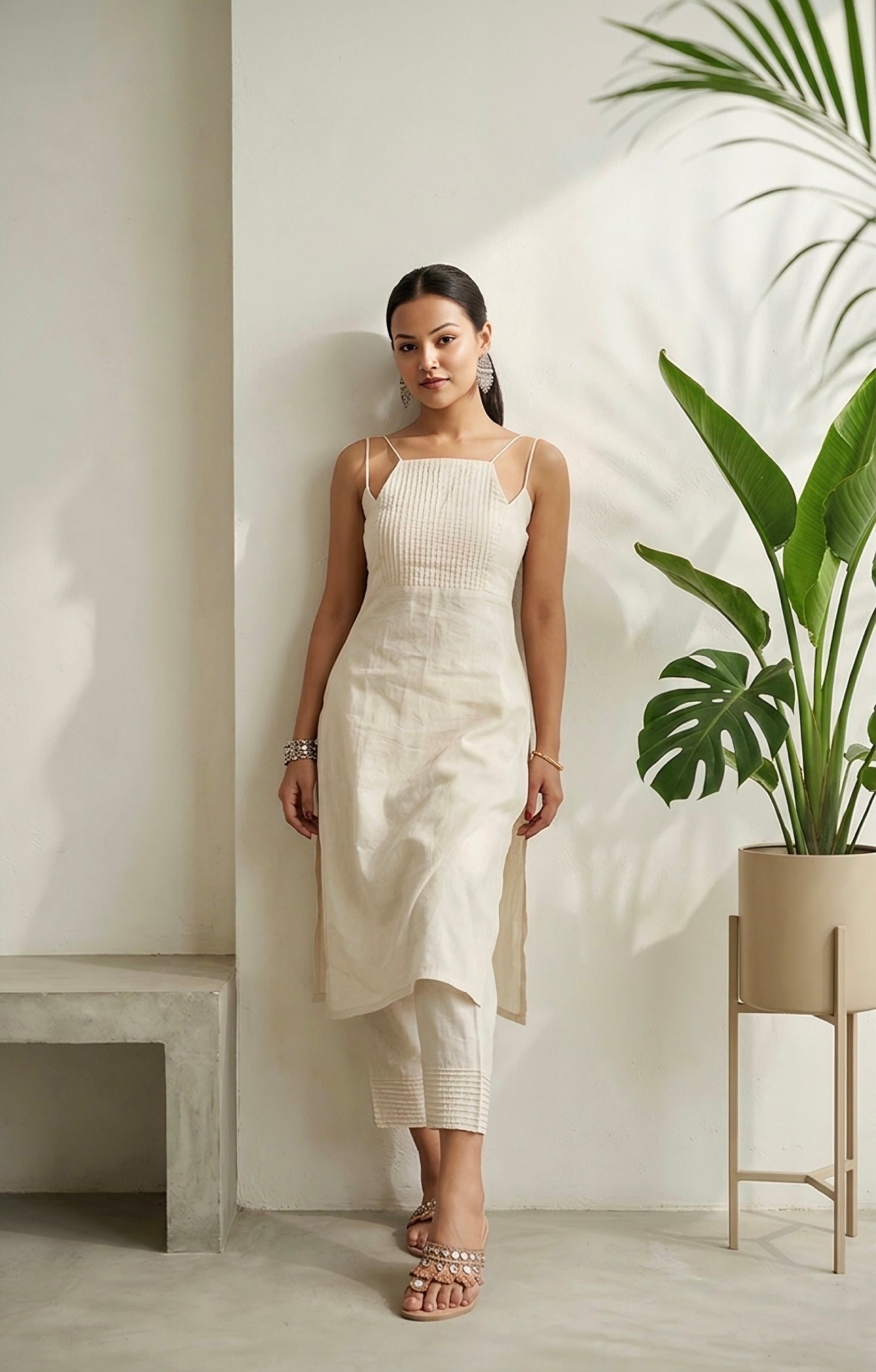 ASHEN OFFWHITE COTTON KURTA SET - Anaykaa