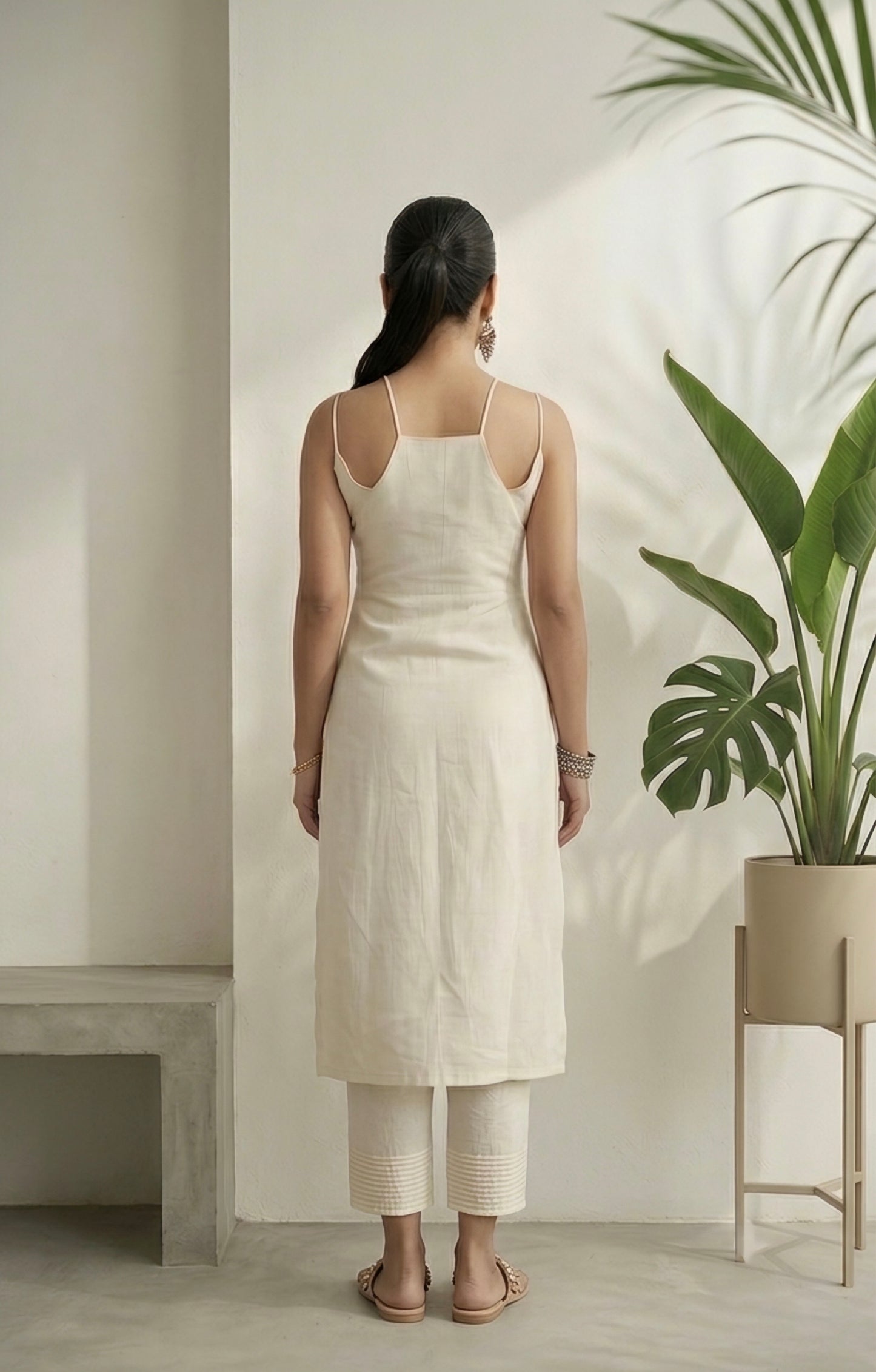ASHEN OFFWHITE COTTON KURTA SET Back Anaykaa